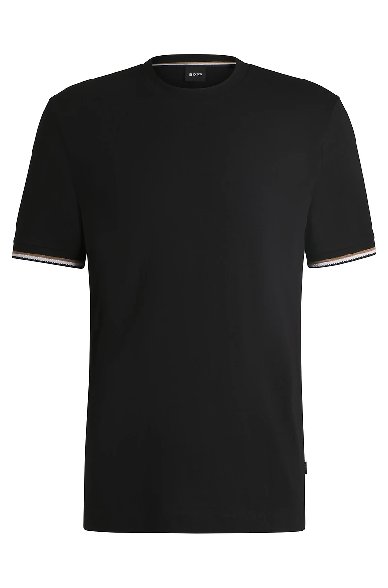 Cotton-jersey T-shirt with signature-stripe cuffs