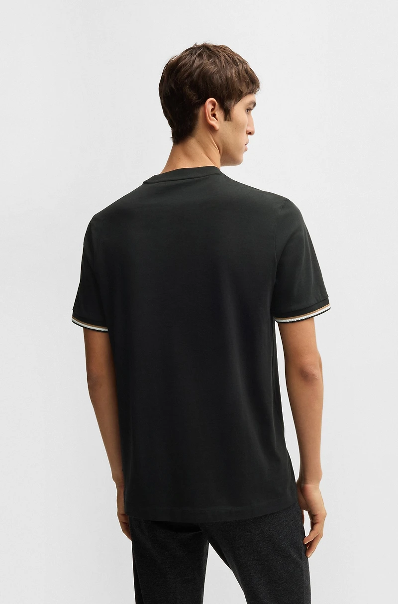Cotton-jersey T-shirt with signature-stripe cuffs
