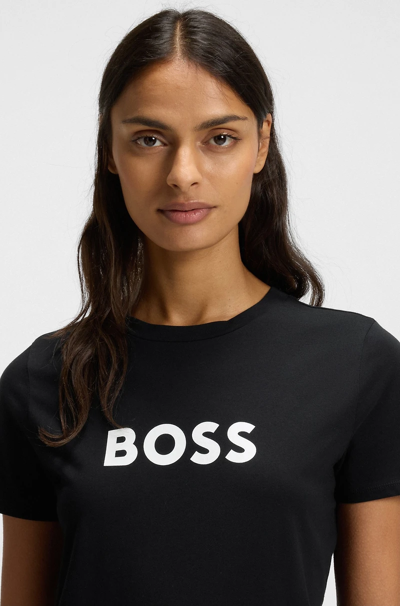 Cotton T-shirt with contrast logo stripe