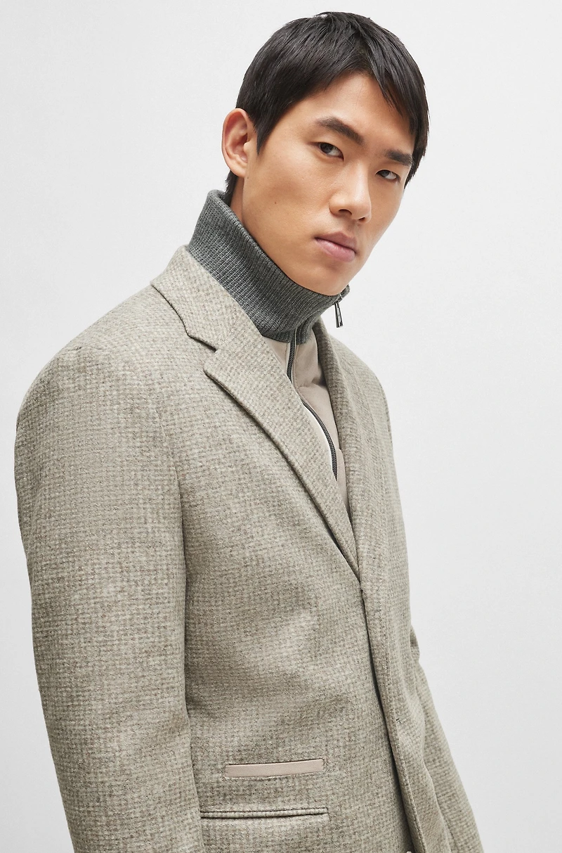 Slim-fit coat wool blend with zip-up inner