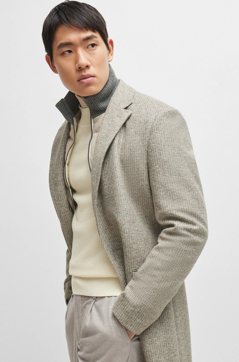 Slim-fit coat wool blend with zip-up inner