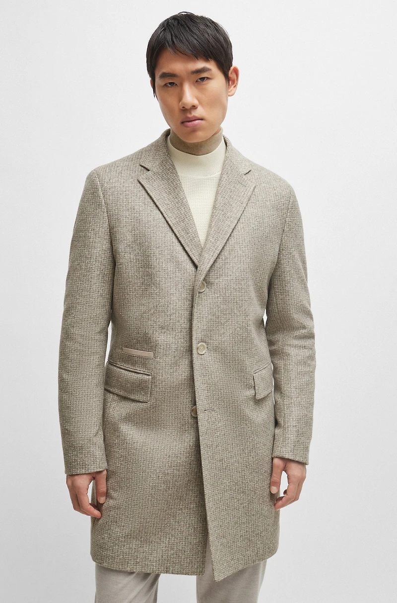 Slim-fit coat wool blend with zip-up inner