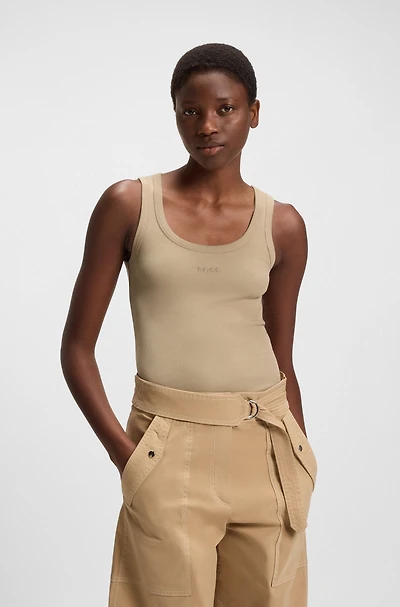 Stretch-cotton slim-fit top with ribbed structure