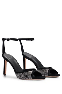 Suede sandals with crystal studs and buckle