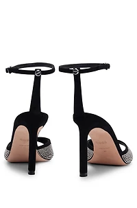 Suede sandals with crystal studs and buckle