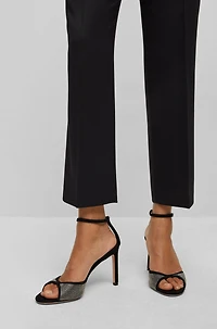 Suede sandals with crystal studs and buckle