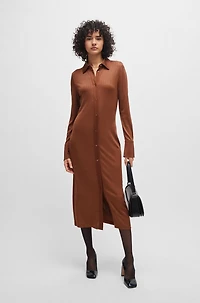 Long-length shirt-style dress ribbed jersey