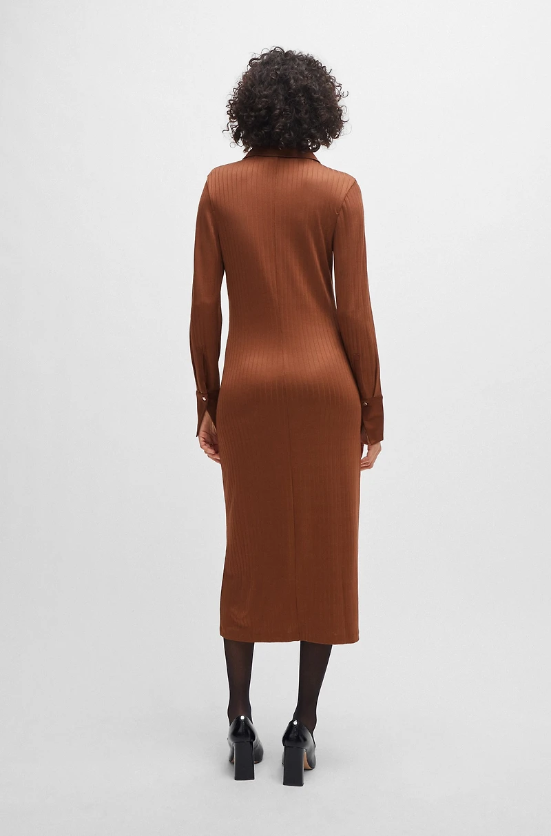 Long-length shirt-style dress ribbed jersey