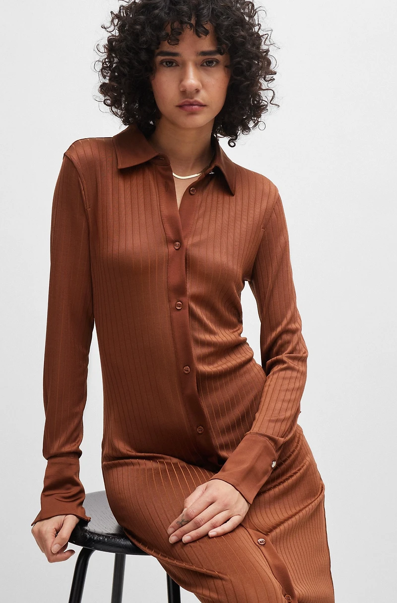 Long-length shirt-style dress ribbed jersey