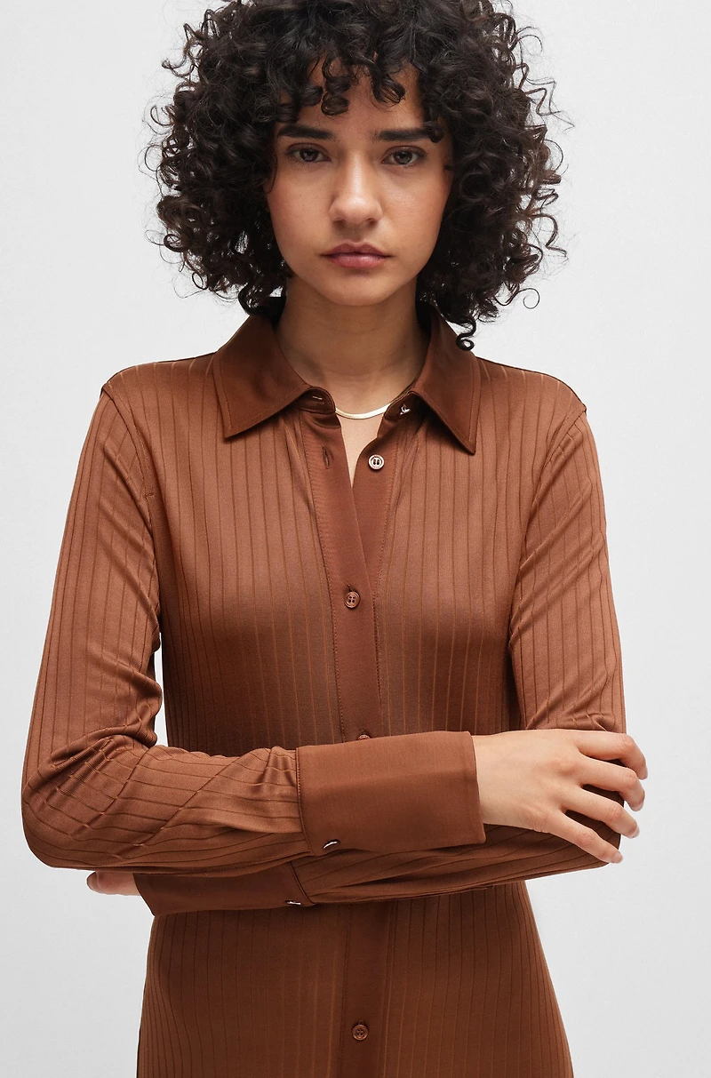 Long-length shirt-style dress ribbed jersey