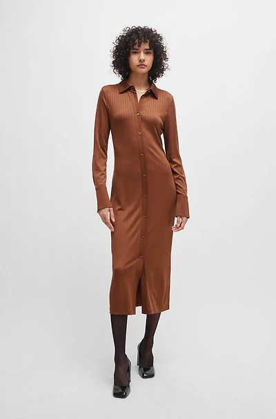Long-length shirt-style dress ribbed jersey