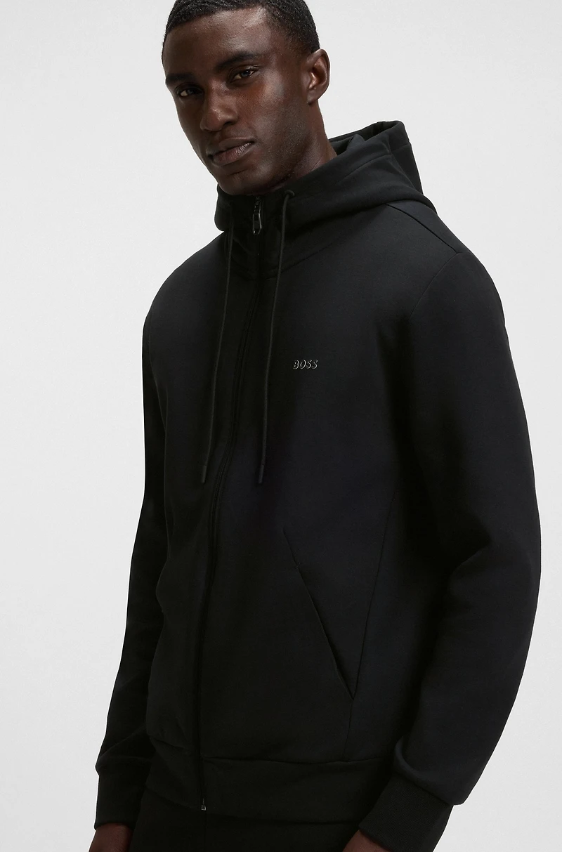 Stretch-cotton zip-up hoodie with logo print
