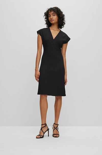 Slim-fit V-neck dress with cap sleeves