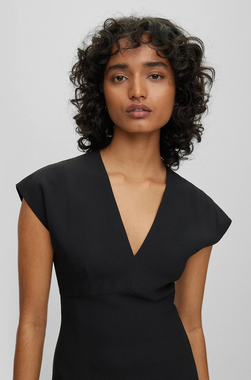 Slim-fit V-neck dress with cap sleeves