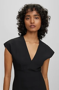 Slim-fit V-neck dress with cap sleeves