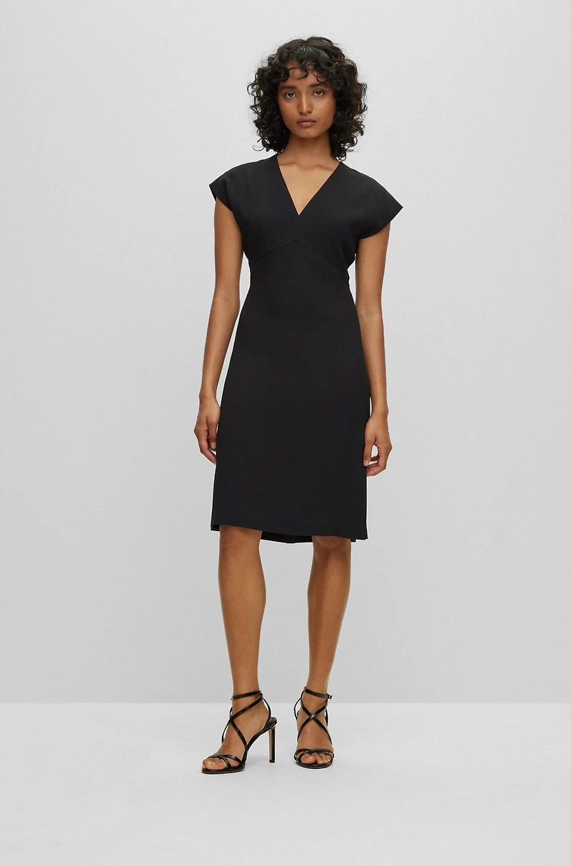 Slim-fit V-neck dress with cap sleeves