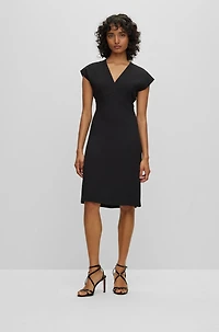 Slim-fit V-neck dress with cap sleeves
