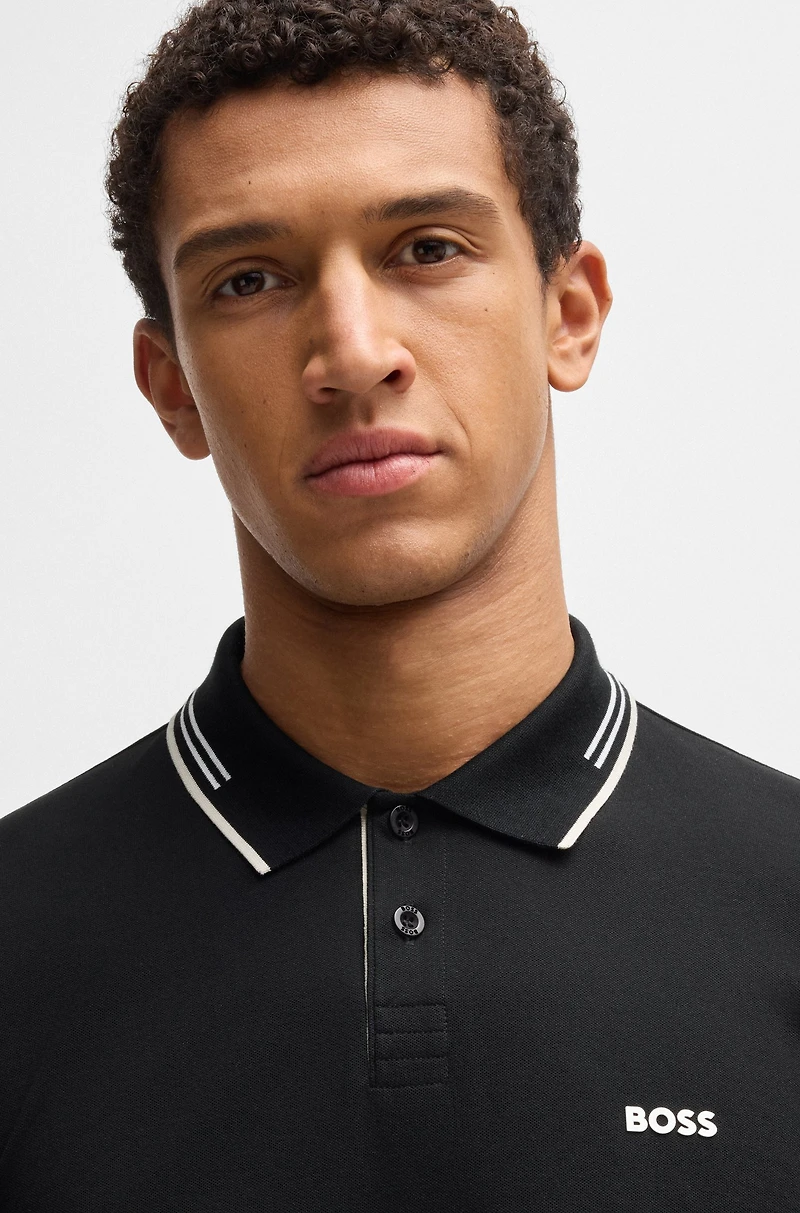 Stretch-cotton slim-fit polo shirt with branding