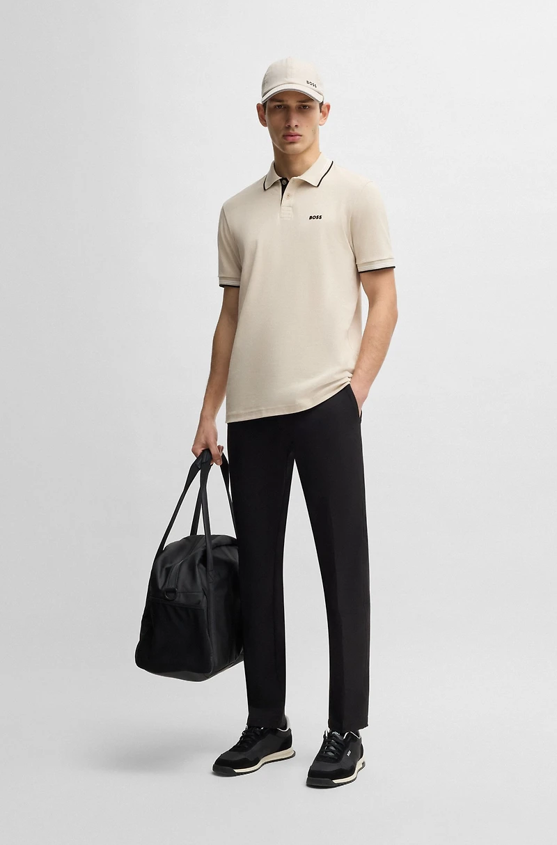 Stretch-cotton slim-fit polo shirt with branding and stripes