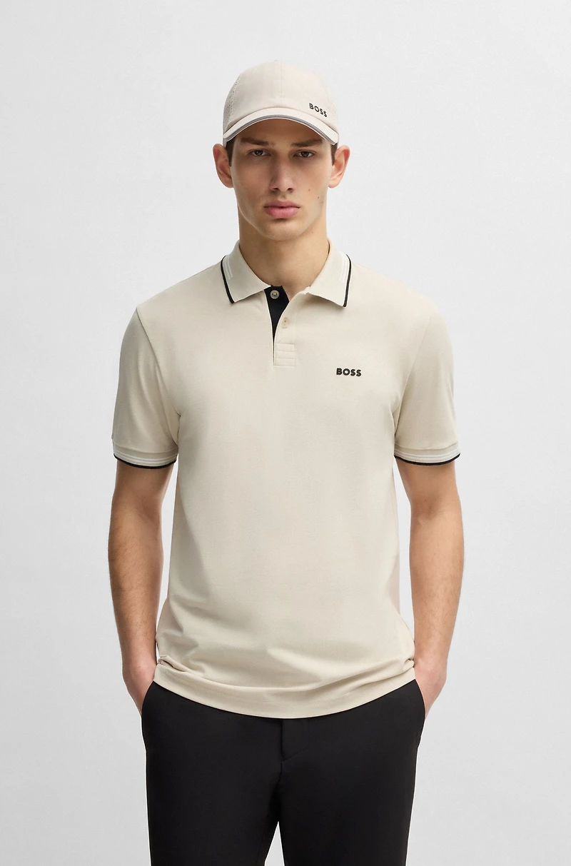 Stretch-cotton slim-fit polo shirt with branding and stripes