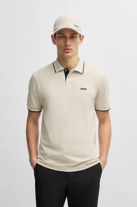 Stretch-cotton slim-fit polo shirt with branding and stripes