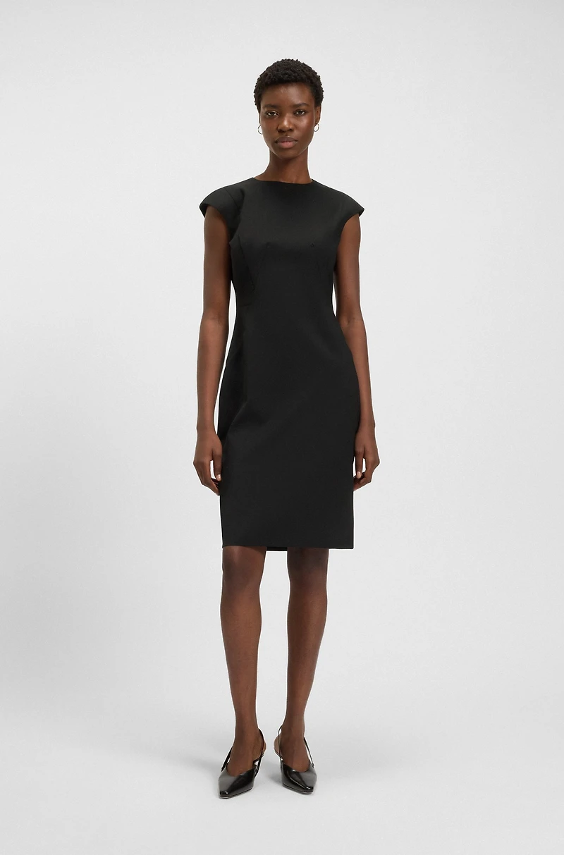 Slim-fit dress virgin wool with cap sleeves