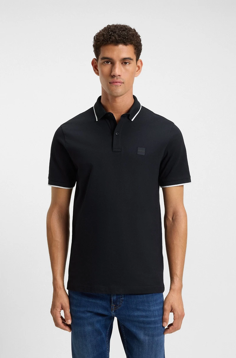 Slim-fit polo shirt stretch-cotton piqu