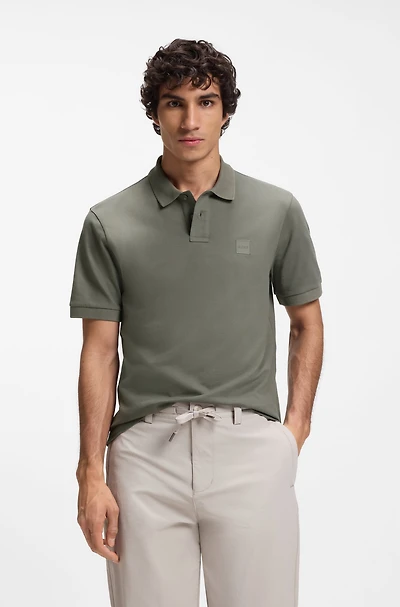 Stretch-cotton slim-fit polo shirt with logo patch