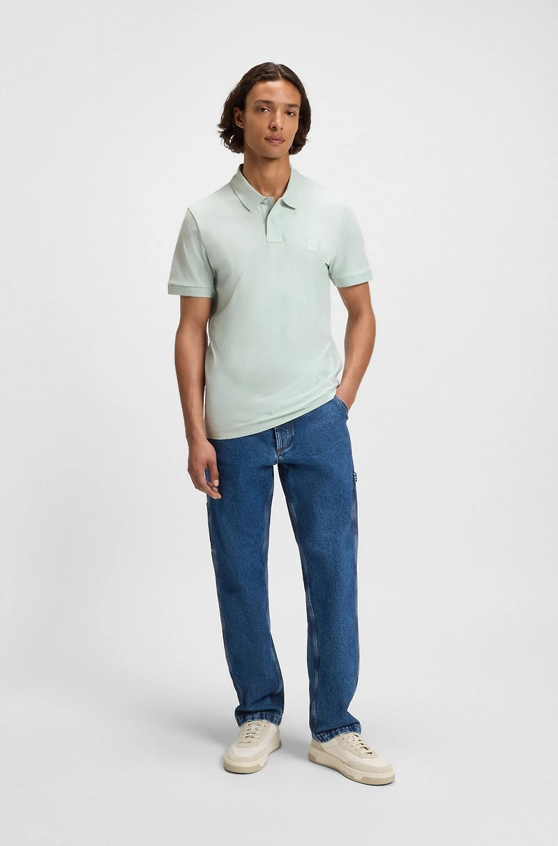 Logo-patch slim-fit polo shirt stretch cotton