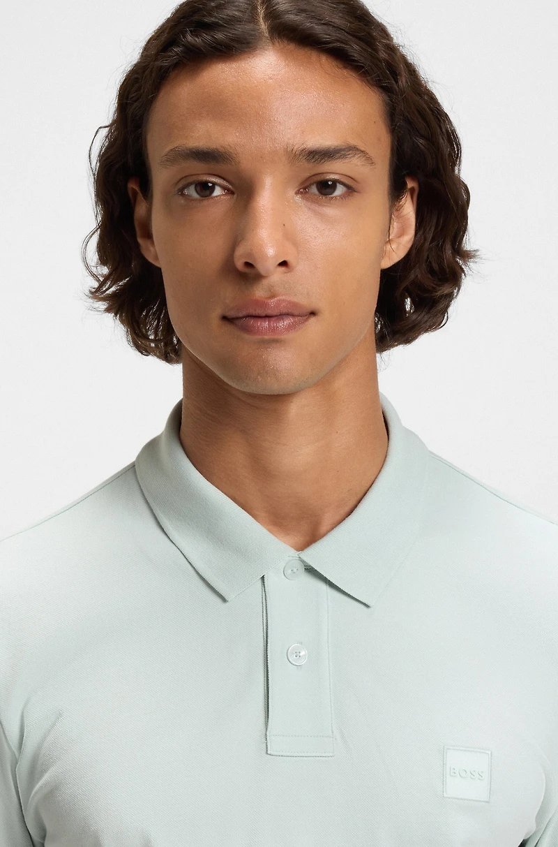 Logo-patch slim-fit polo shirt stretch cotton