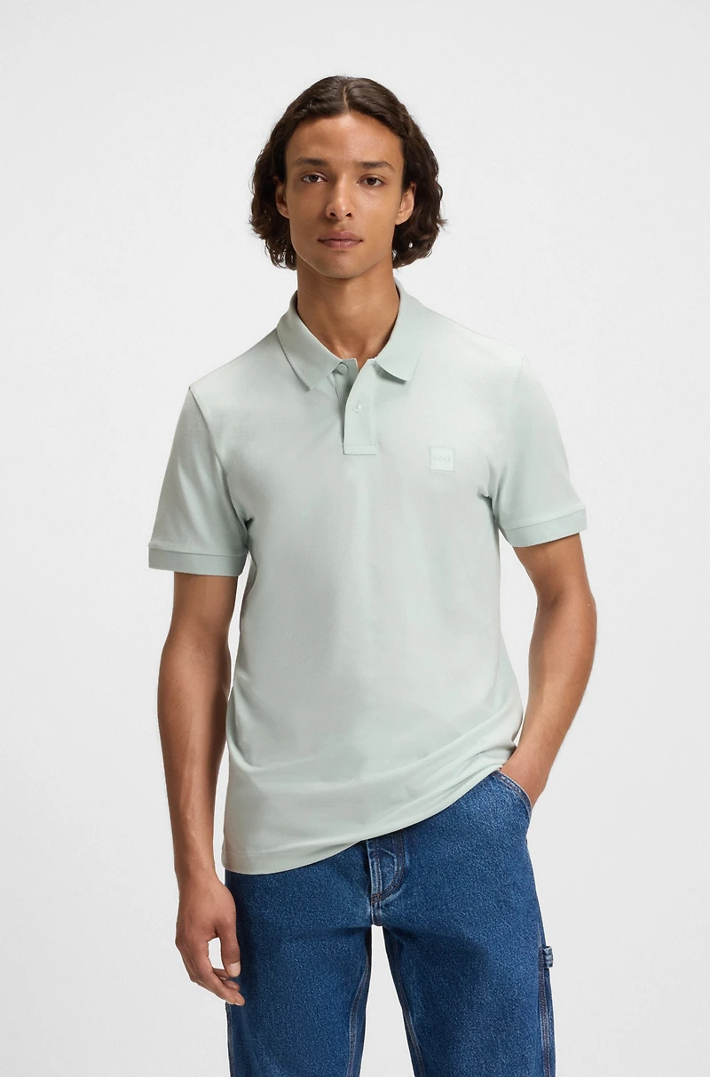Logo-patch slim-fit polo shirt stretch cotton