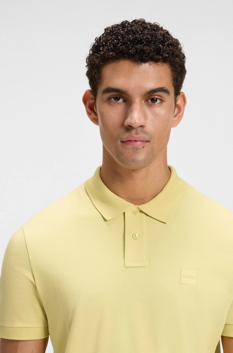 Slim-fit stretch-cotton polo shirt with logo patch