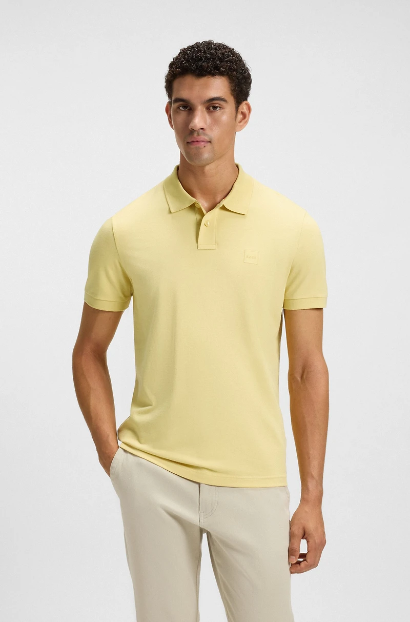 Slim-fit stretch-cotton polo shirt with logo patch