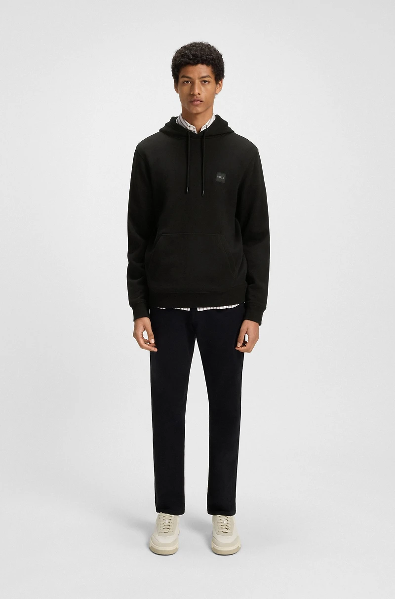 Regular-fit hoodie cotton terry with logo patch