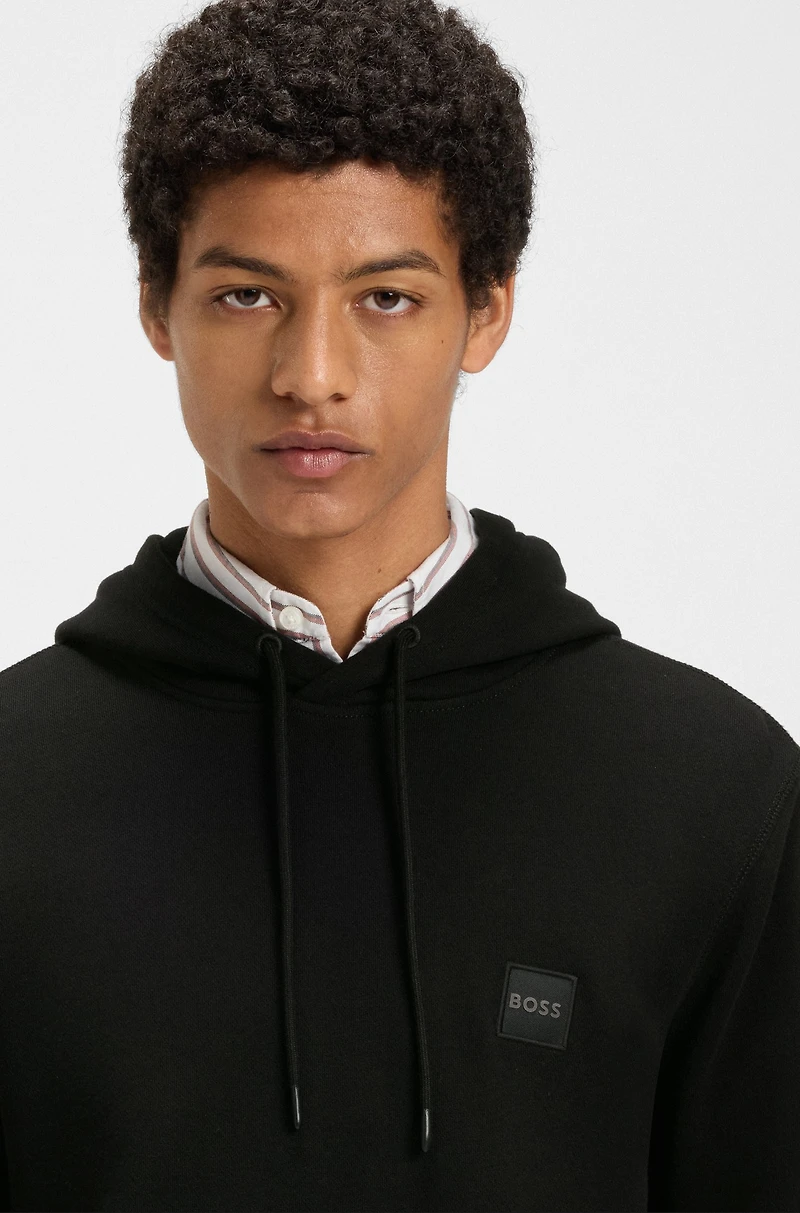 Regular-fit hoodie cotton terry with logo patch