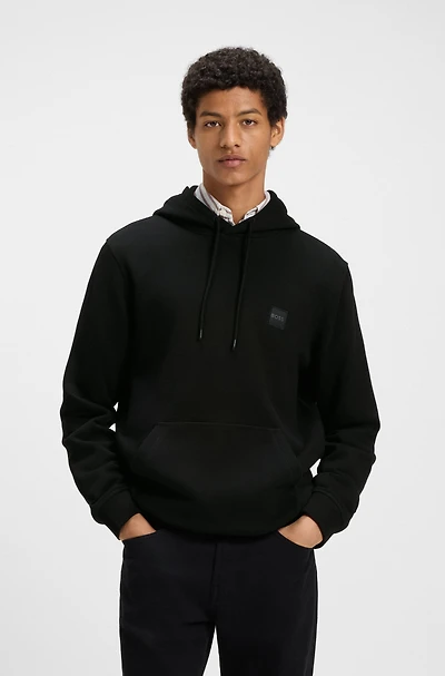 Regular-fit hoodie cotton terry with logo patch