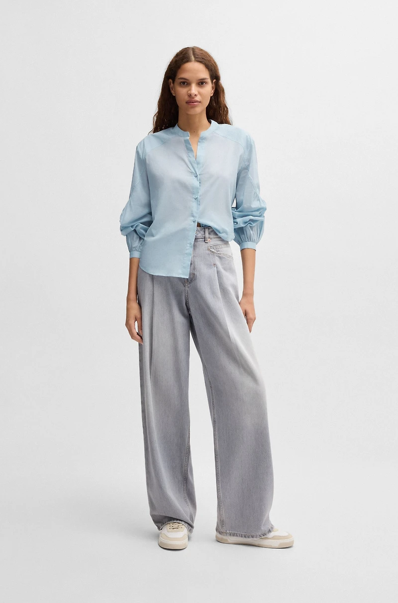 Regular-fit blouse cotton voile with wide sleeves