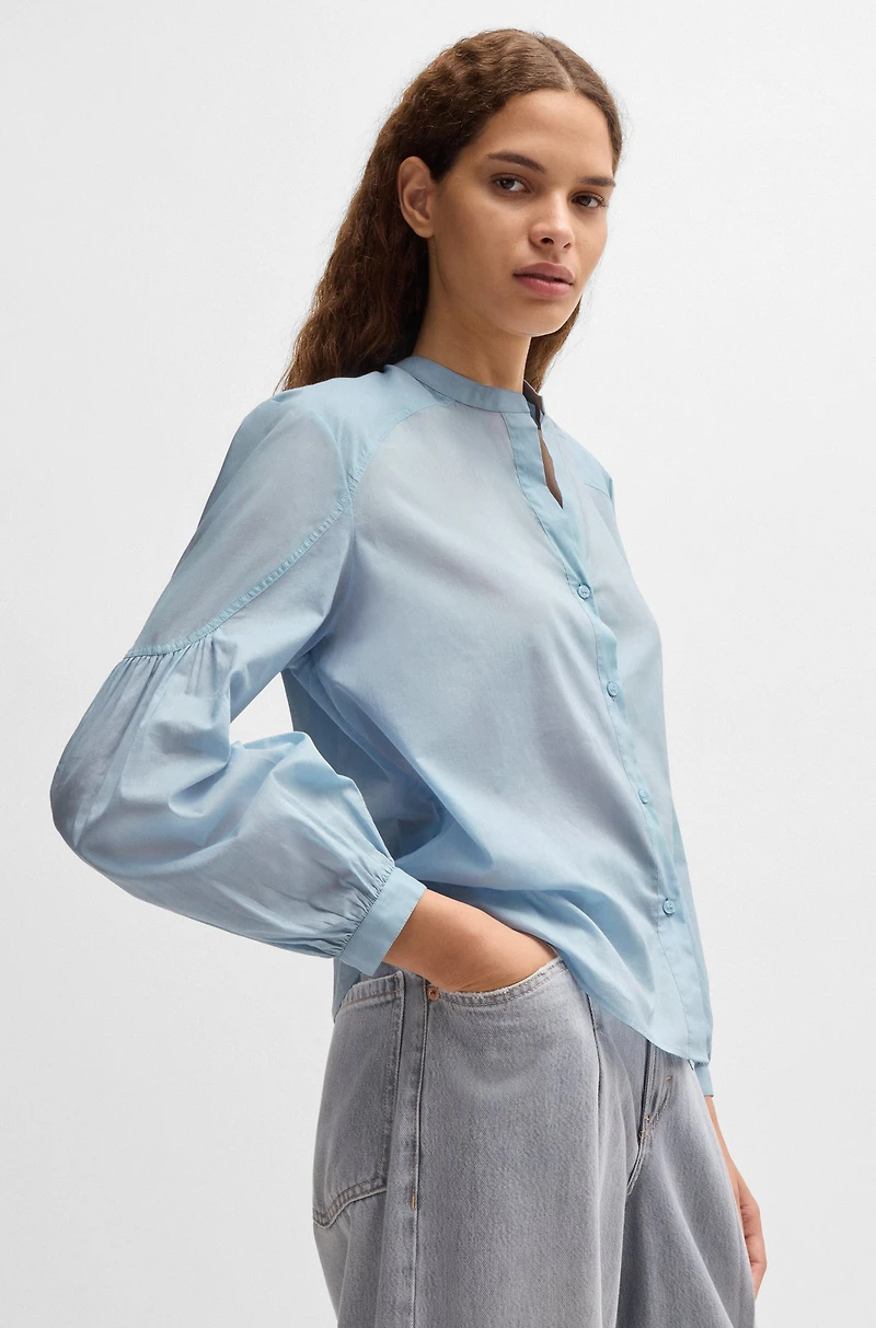 Regular-fit blouse cotton voile with wide sleeves