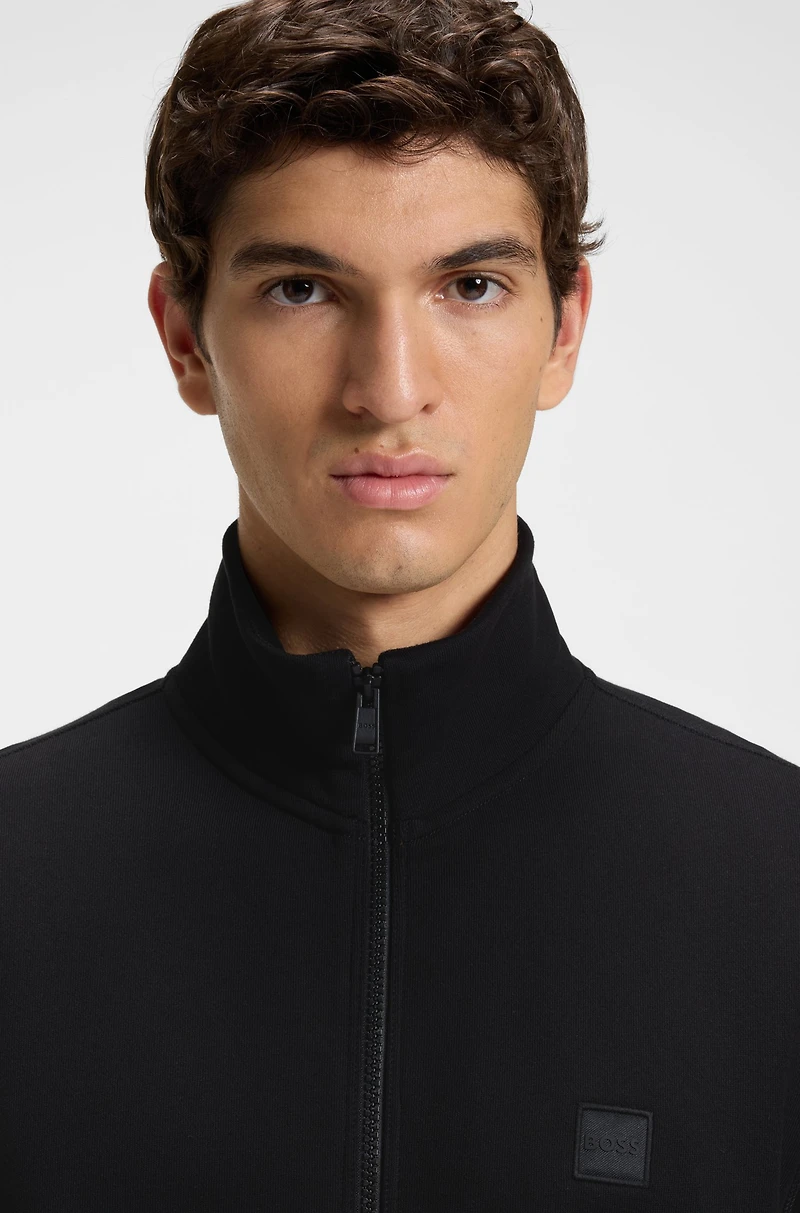 Zip-up jacket cotton terry with logo badge