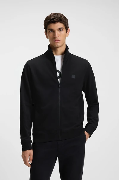 Zip-up jacket cotton terry with logo badge