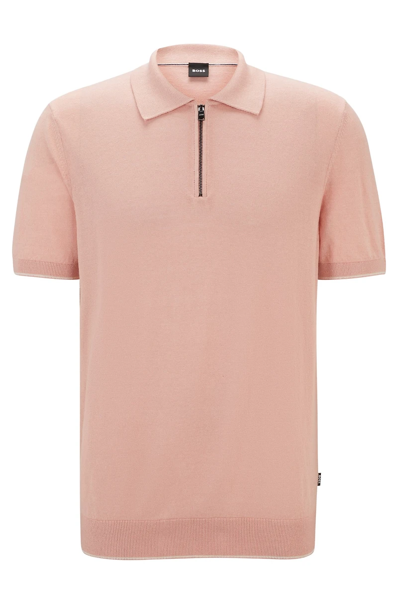 Zip-neck knit polo a linen blend