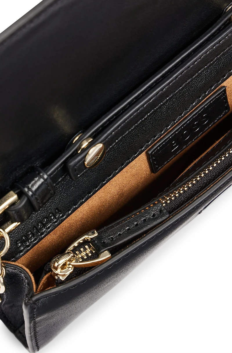 Leather clutch bag with branded hardware