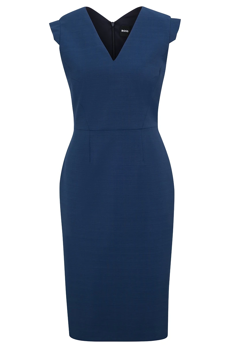 Cap-sleeve V-neck dress wool