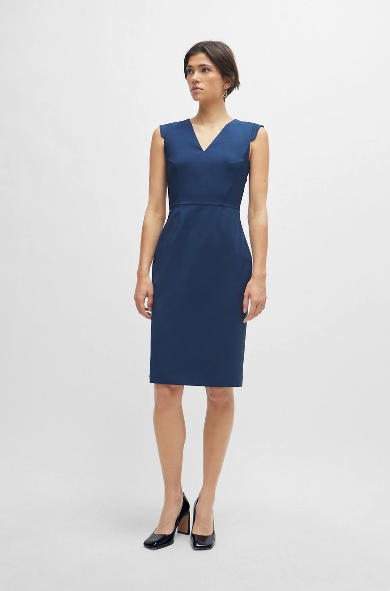 Cap-sleeve V-neck dress wool
