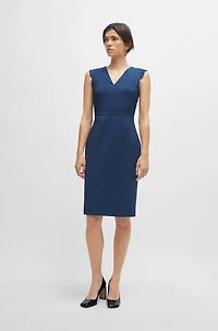 Cap-sleeve V-neck dress wool
