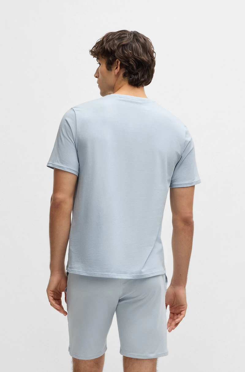 Stretch-cotton pajama T-shirt with logo print