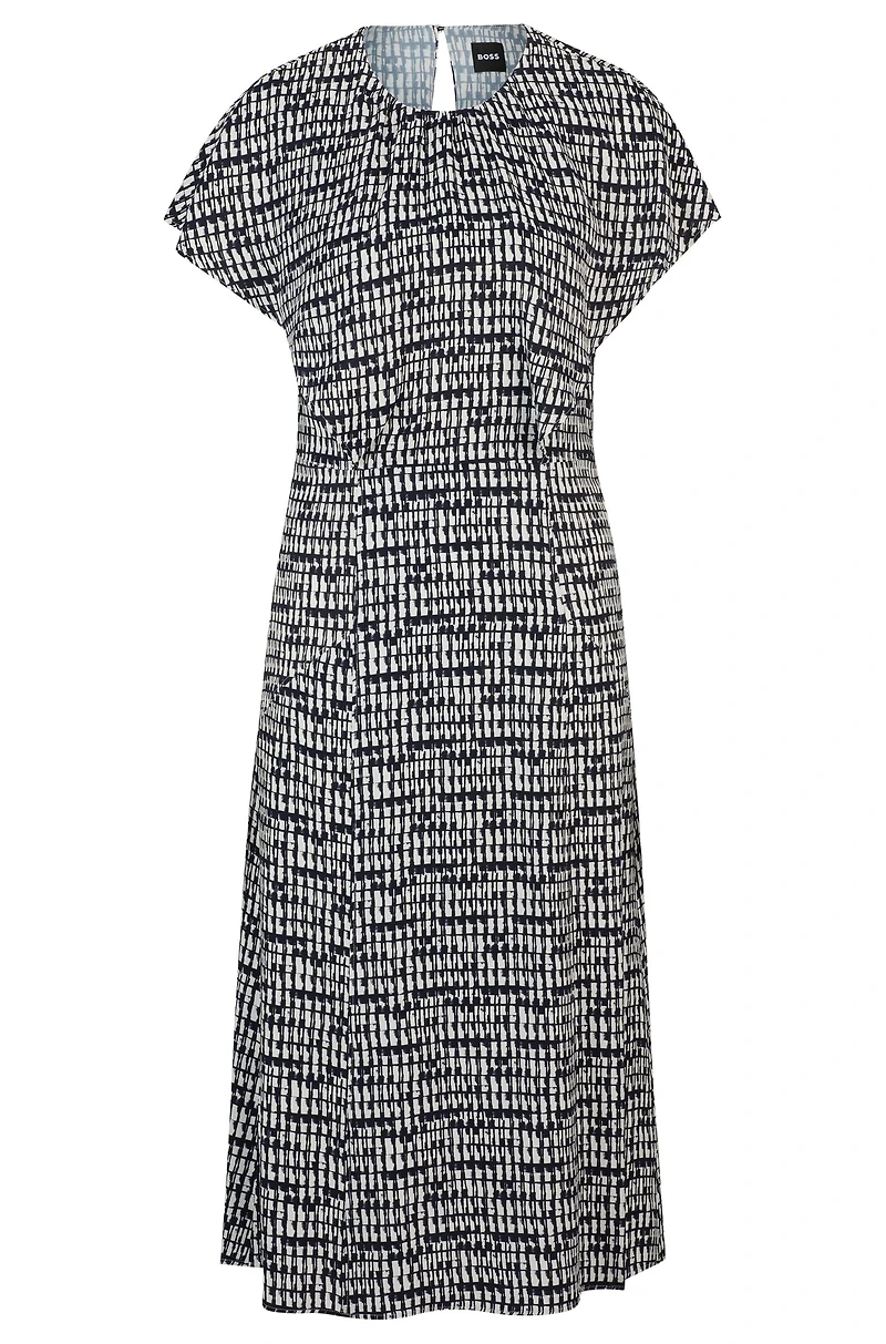 Short-sleeved dress abstract-patterned fabric
