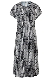 Short-sleeved dress abstract-patterned fabric