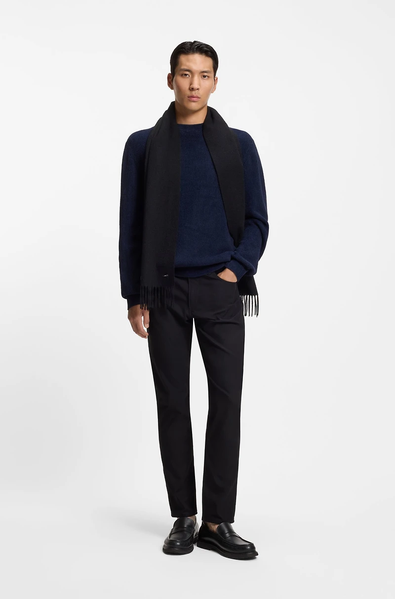 Wool scarf with faux-leather logo patch