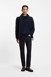 Wool scarf with faux-leather logo patch